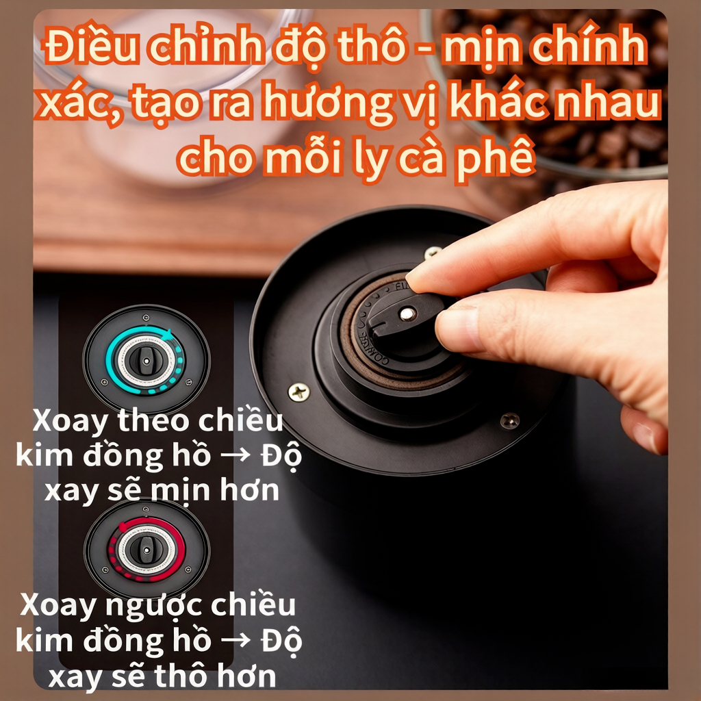 Máy xay cà phê điện không dây,điều chỉnh độ thô/mịn, dễ vệ sinh,sạc Type-C, dễ vệ sinh, đi kèm bàn chải