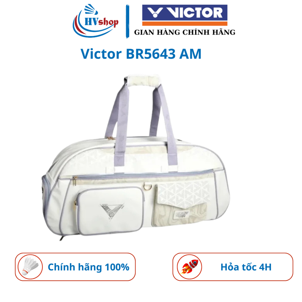 Bao vợt cầu lông Victor BR5643 AM, thiết kế 03 ngăn đựng đồ, 2 màu trắng tím, xanh nổi bật - HVShop
