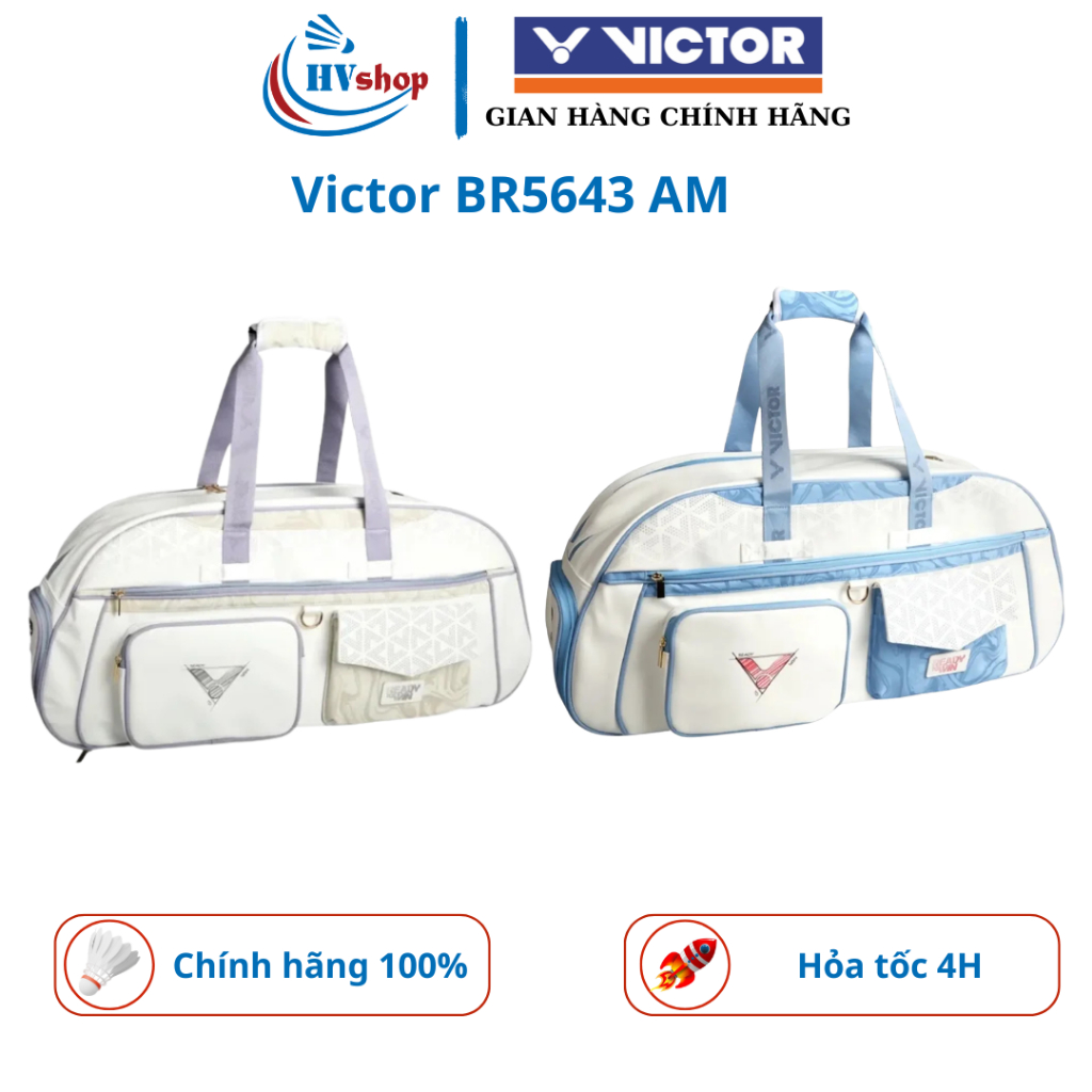 Bao vợt cầu lông Victor BR5643 AM, thiết kế 03 ngăn đựng đồ, 2 màu trắng tím, xanh nổi bật - HVShop