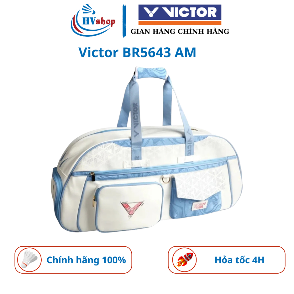Bao vợt cầu lông Victor BR5643 AM, thiết kế 03 ngăn đựng đồ, 2 màu trắng tím, xanh nổi bật - HVShop