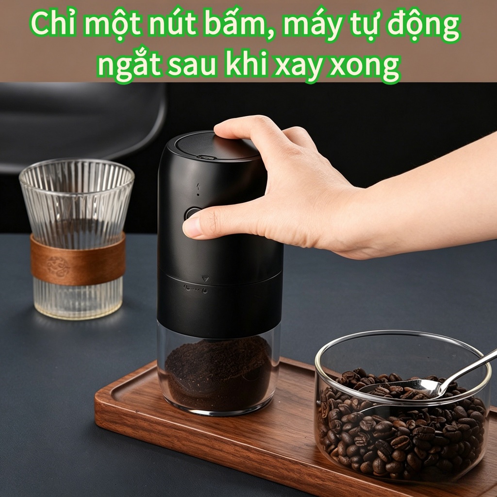 Máy xay cà phê điện không dây,điều chỉnh độ thô/mịn, dễ vệ sinh,sạc Type-C, dễ vệ sinh, đi kèm bàn chải