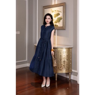 SWANLAKE | Váy Đầm Nữ Maxi Đuôi Cá Xếp Tầng Trơn Tơ Cotton Sát Nách Cài Nút Tiệc Dây Thắt Eo D12971