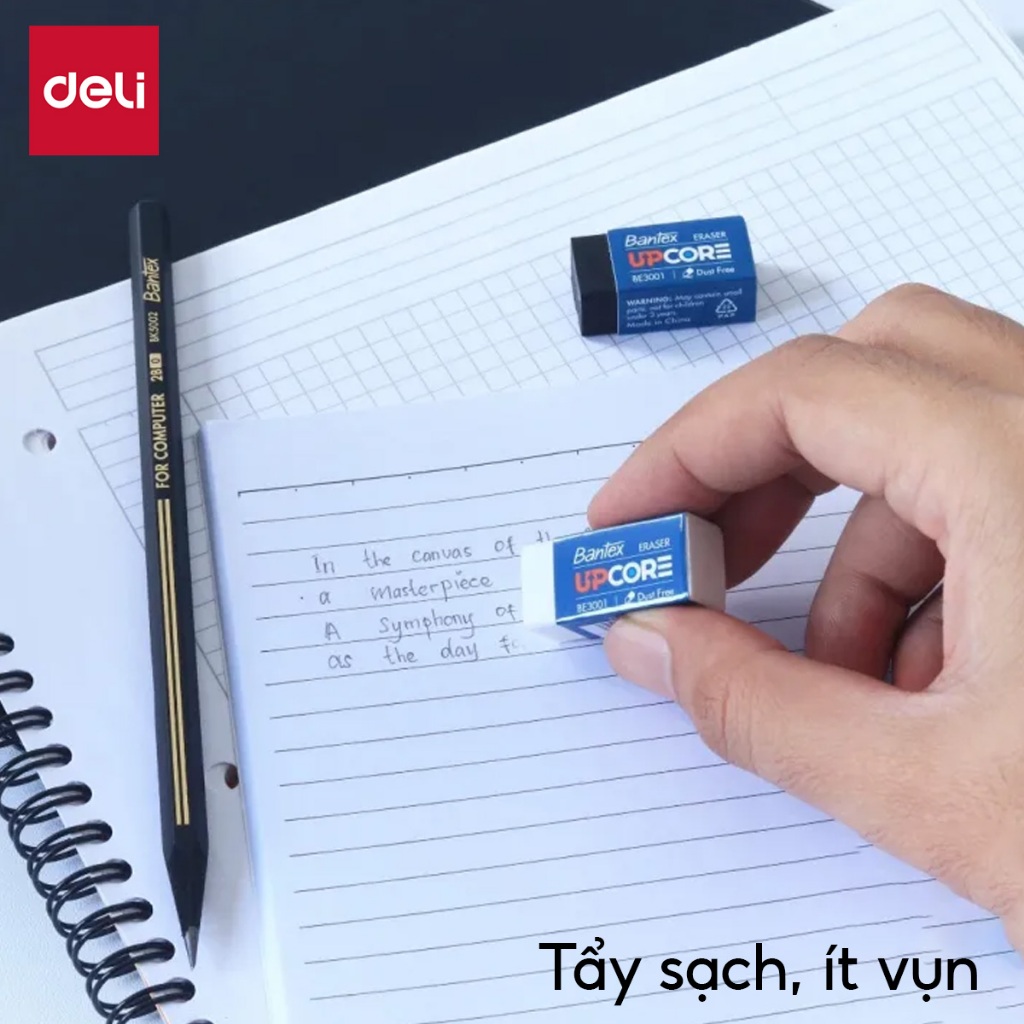 Gôm tẩy đen/trắng Deli Bantex Upcore- Tẩy ít vụn sạch nhanh mềm mại cho học sinh văn phòng vẽ sketch