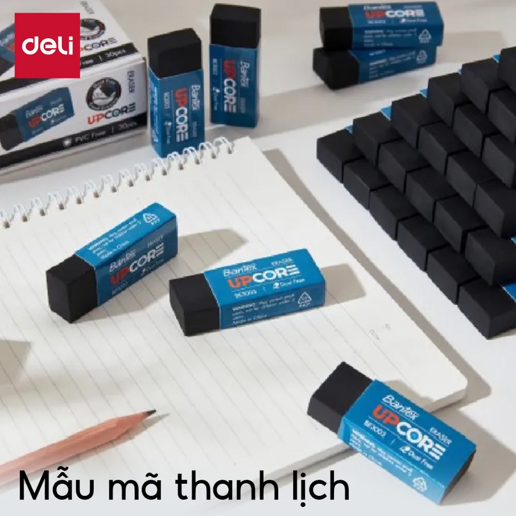 Gôm tẩy đen/trắng Deli Bantex Upcore- Tẩy ít vụn sạch nhanh mềm mại cho học sinh văn phòng vẽ sketch