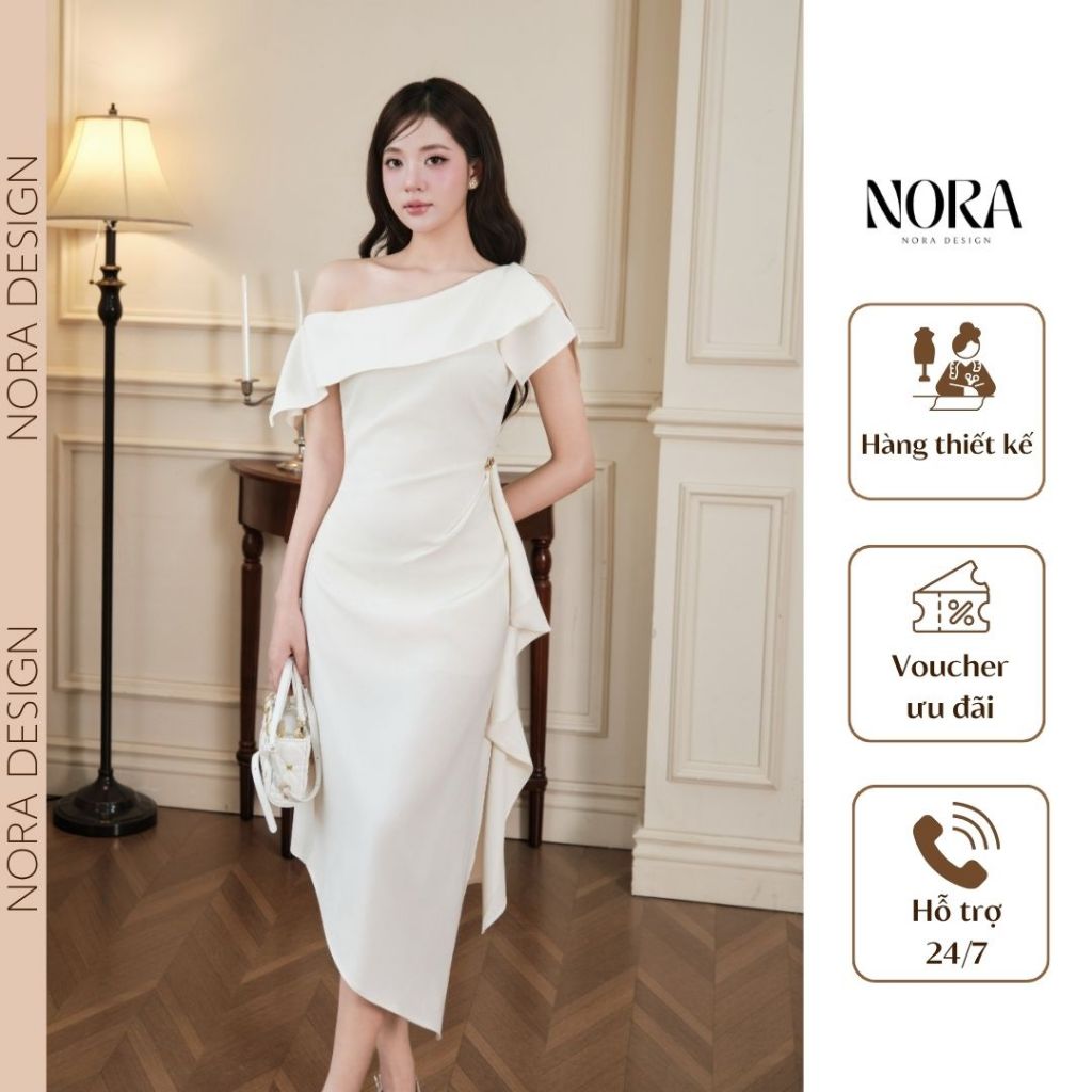 Đầm Nữ Sang Chảnh Dự Tiệc NORA, Thiết Kế Lệch Vai Dáng Dài Ôm Body Sang Trọng Tôn Dáng T540