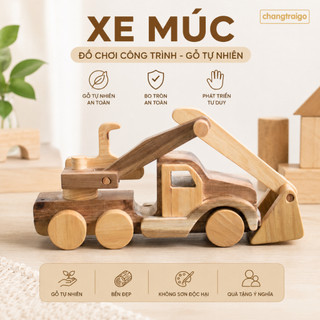 Xe Xúc Đồ Chơi Gỗ, Đầu Xoay 360, Chất liệu gỗ tự nhiên, An toàn bền cho bé chơi Chàng Trai Gỗ