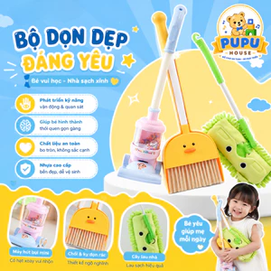 Bộ Chổi Hót Rác Và Cây Lau Nhà Cho Bé Thực Hành Cuộc Sống Dụng Cụ Quét Nhà Lau Nhà Máy Hút Bụi-Đồ Chơi PUPU HOUSE