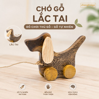 Chó Gỗ Lắc Tai Bé Kéo Đi Chơi Bằng Gỗ Tự Nhiên, Bộ đồ chơi cho bé, Đồ Chơi Bằng Gỗ Chàng Trai Gỗ
