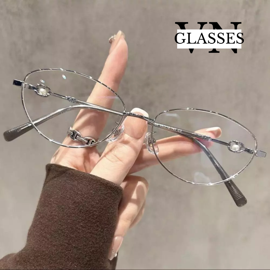 Kính cận form bầu dục gọng kim loại siêu nhẹ chống ánh sáng xanh 0592