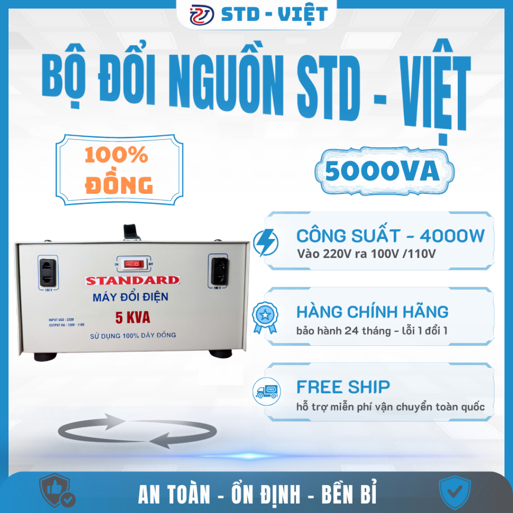[5KVA-100% Dây Đồng] Đổi Nguồn Từ 220V sang 110V Dùng Cho Thiết Bị Nhật Bảo Hành 2 Năm - STD VIỆT