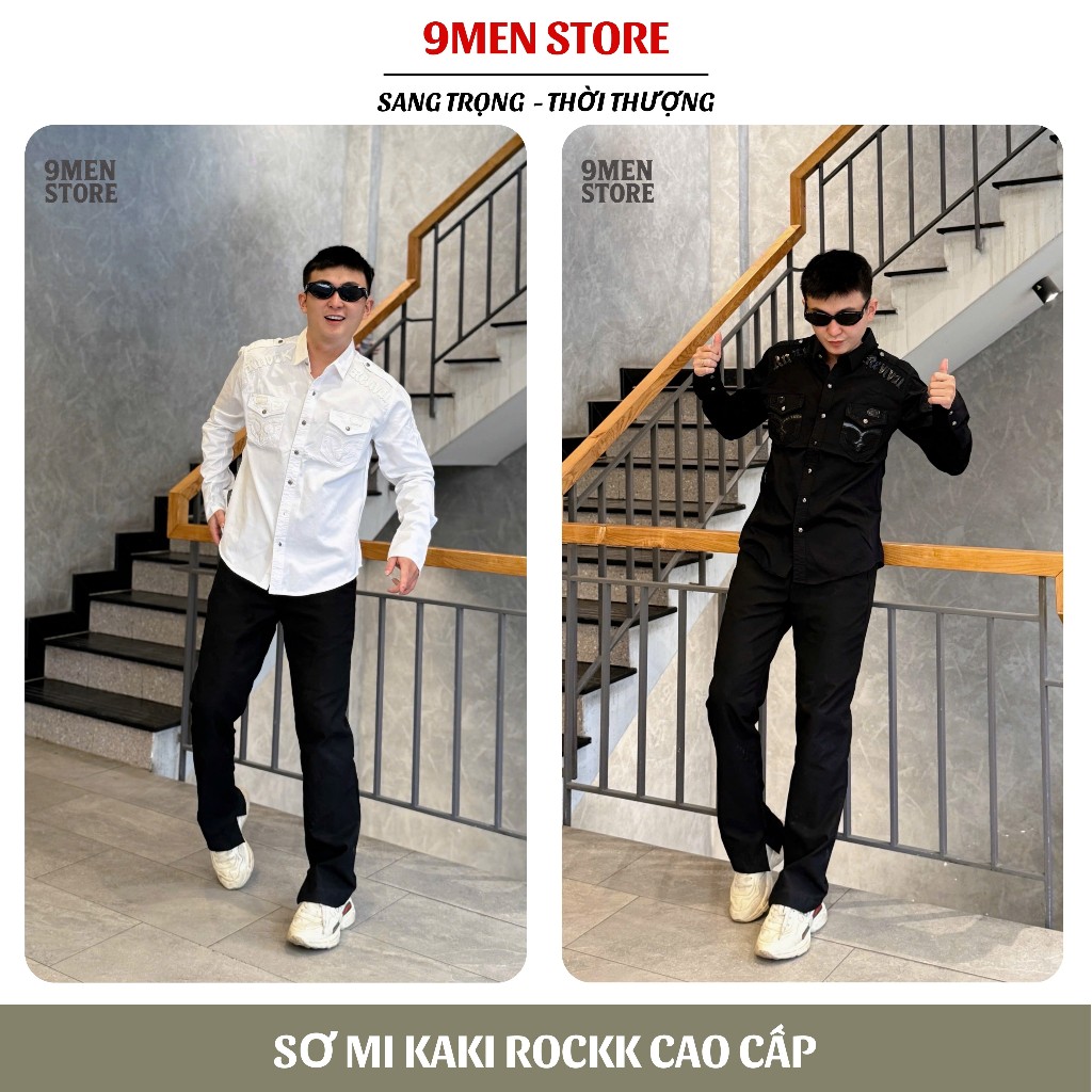 Sơ Mi Rock Classic Nam Cao Cấp Thêu Họa Tiết Chỉ Ẩn - Vải Kaki Tôn Dáng, Cúc Kim Loại Đẳng Cấp 059