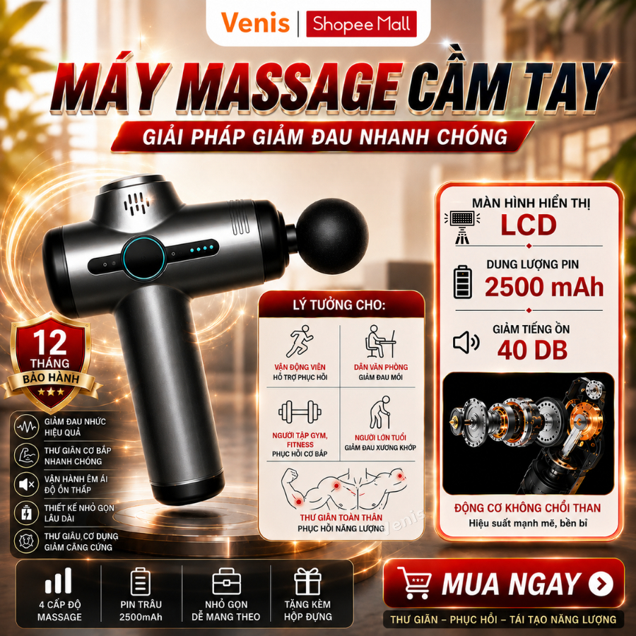 Máy Massage Cầm Tay 32 Chế Độ, 13800 Vòng/Phút, Pin 2500mAh – Thư Giãn Cơ Chuyên Sâu