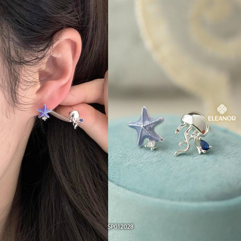 Bông tai nữ chuôi bạc 925 Eleanor Accessories bất đối xứng phụ kiện trang sức khuyên tai 12024