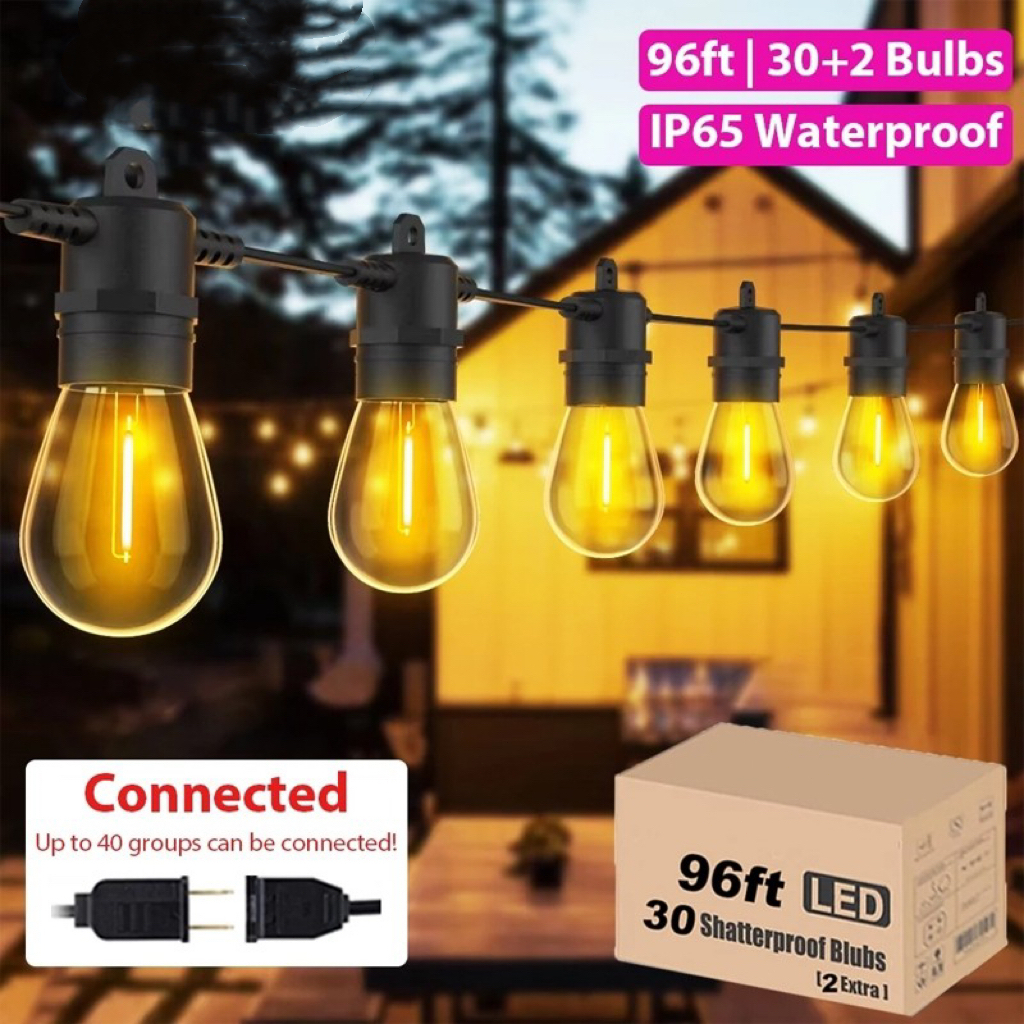Dây đèn LED S14 Powdeom dài 10-30M, chống nước IP65,  đèn trang trí vườn, hàng rào, cắm trại