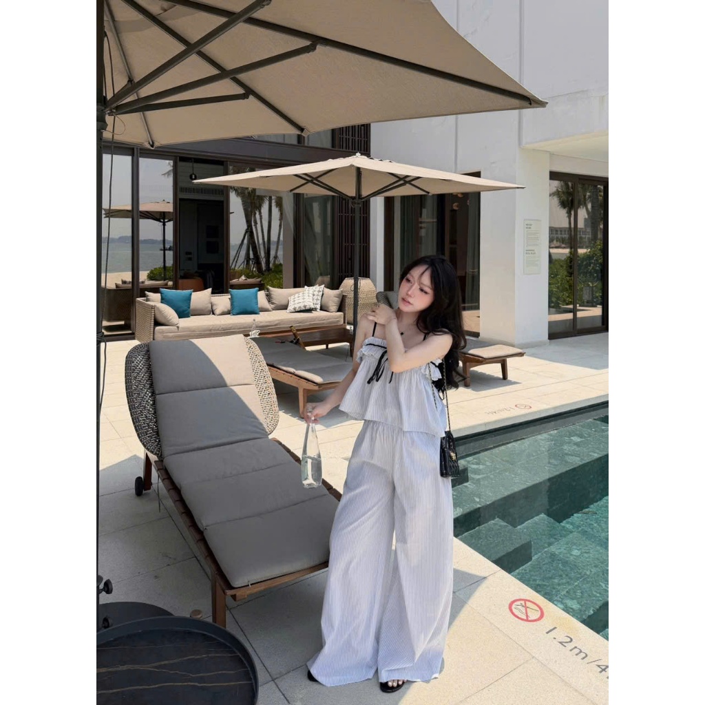 SET KẺ NƠ ÁO 2 DÂY PHỐI QUẦN DÀI ỐNG RỘNG CÁ TÍNH PHONG CÁCH HÀN QUỐC | HOT TREND 2026 BY CHAMIE STORE