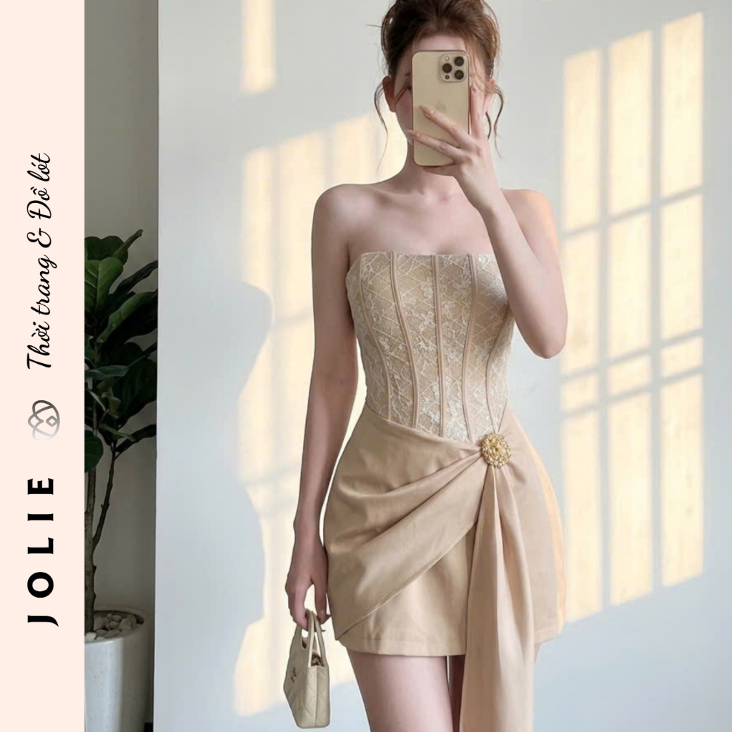 Đầm Cúp Ngực Corset Phối Ren Dáng Ôm Đính Đá Sang Trọng JOLIE