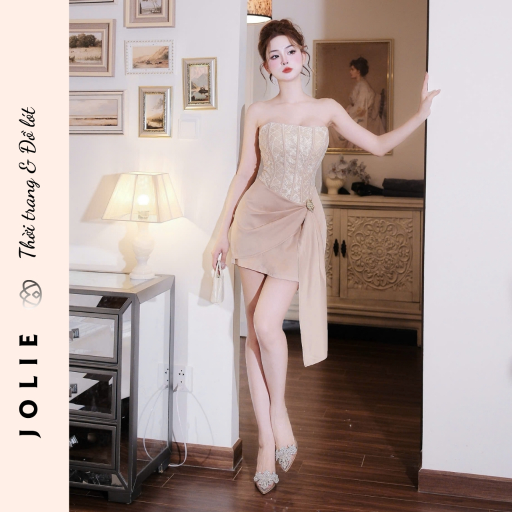 Đầm Cúp Ngực Corset Phối Ren Dáng Ôm Đính Đá Sang Trọng JOLIE