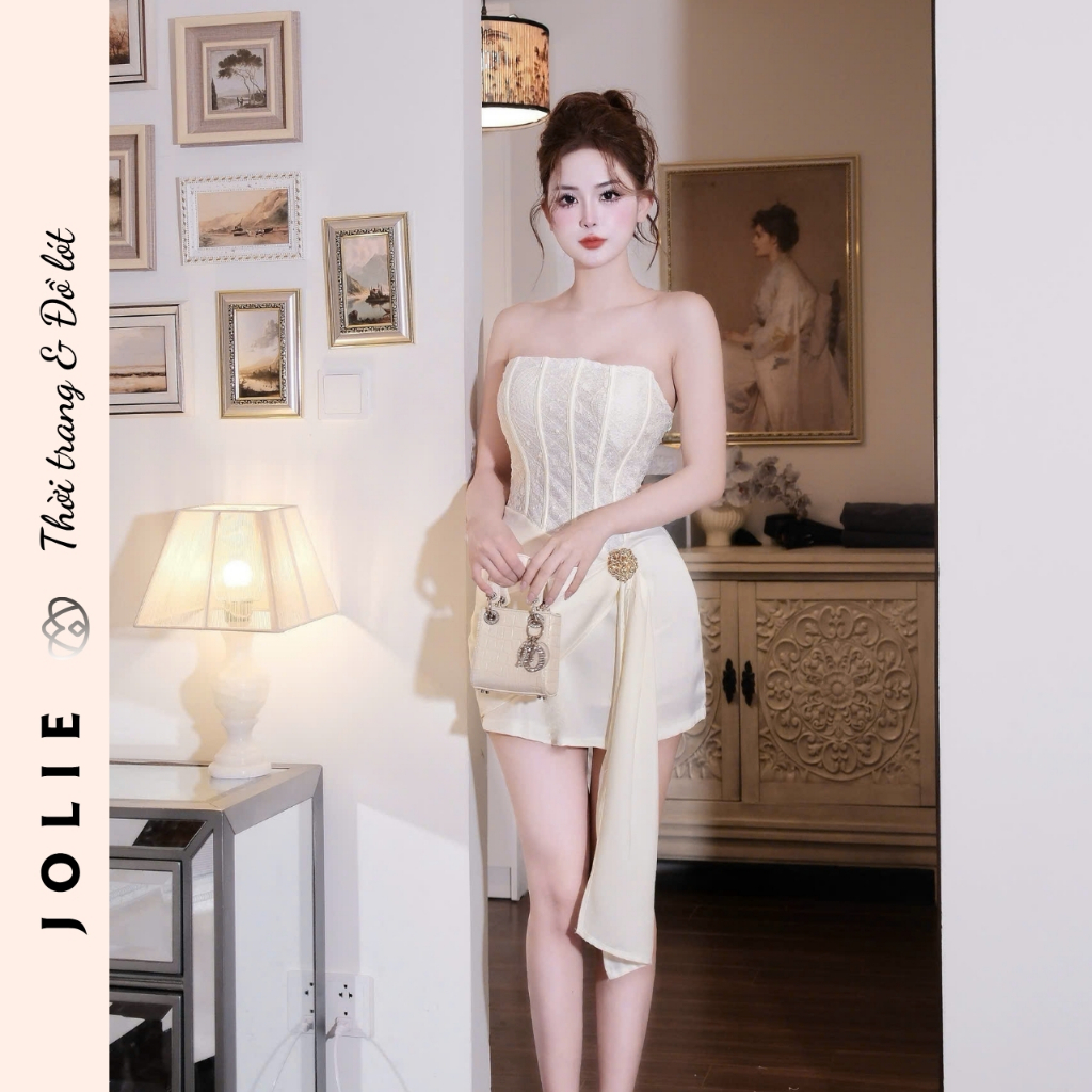 Đầm Cúp Ngực Corset Phối Ren Dáng Ôm Đính Đá Sang Trọng JOLIE