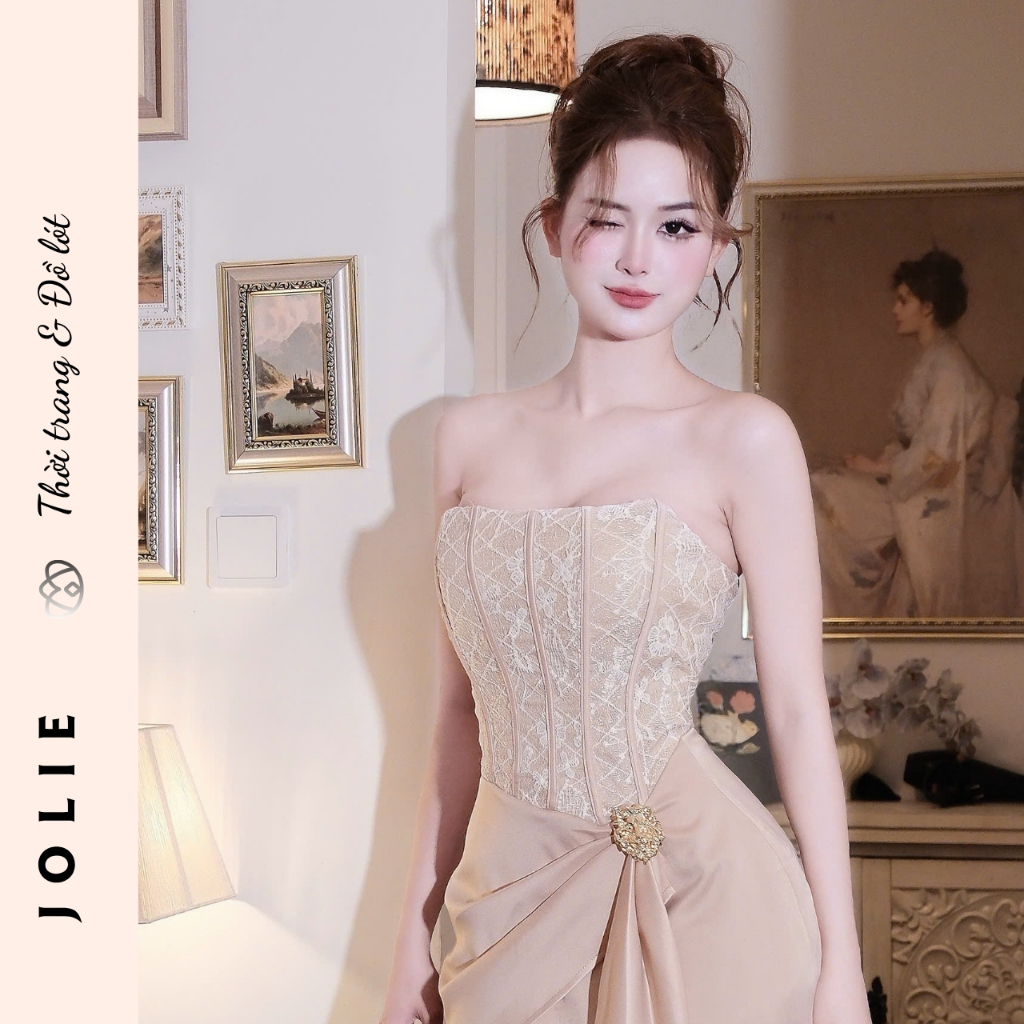 Đầm Cúp Ngực Corset Phối Ren Dáng Ôm Đính Đá Sang Trọng JOLIE