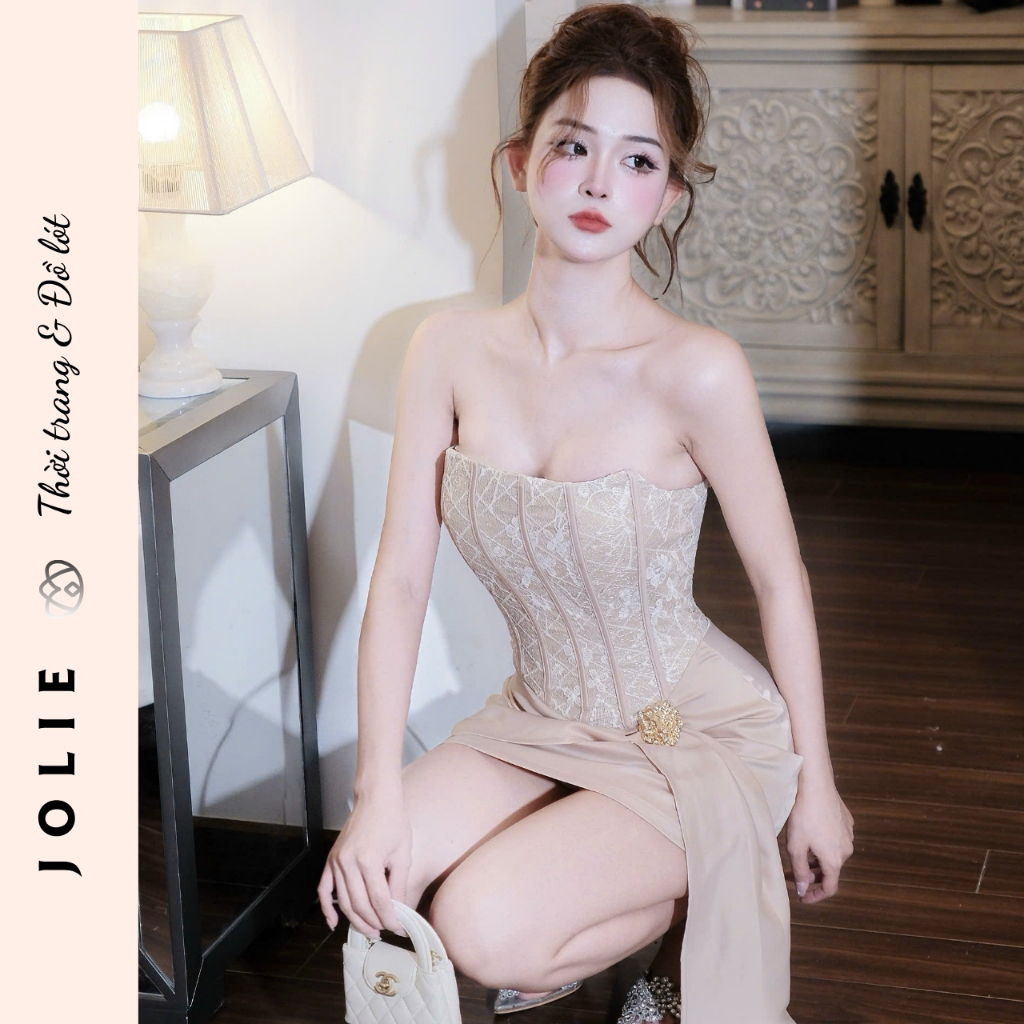 Đầm Cúp Ngực Corset Phối Ren Dáng Ôm Đính Đá Sang Trọng JOLIE