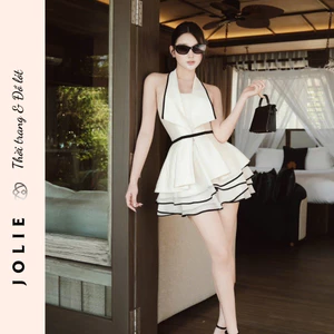 Váy Thiết Kế Cổ Yếm Phối Viền Tầng Xoè - JOLIE