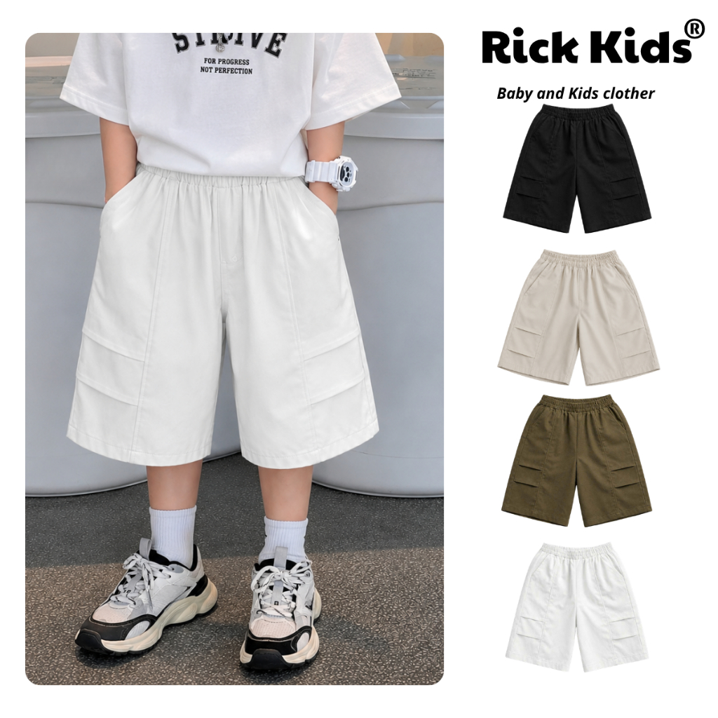 Quần Ngố Lửng Kaki Ống Suông Cho Bé Nam Nữ Unisex Phong Cách Hàn Quốc Thấm Hút Mồ Hôi - Rickkids