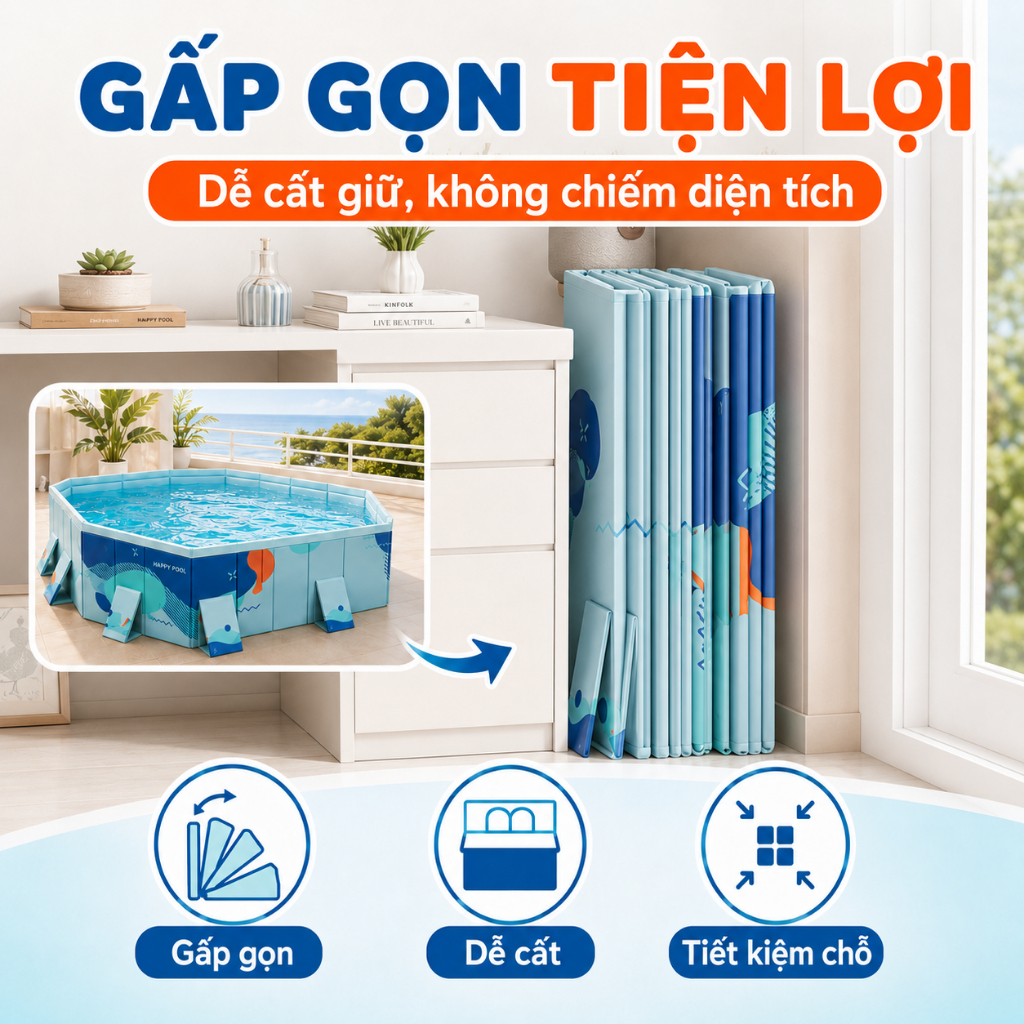 Hồ Bơi Gấp 3M Cho Cả Gia Đình, Không Cần Bơm, Khung Chắc Chắn, Dễ Gấp Gọn,nhẹ Nhàng cất trữ