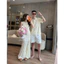 Set đôi đi biển nam nữ cao cấp, Set Váy maxi đuôi cá ôm body tôn dáng mix áo polo nam hoạ tiết lượn sóng sang chảnh