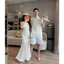 Set đôi đi biển nam nữ cao cấp, Set Váy maxi đuôi cá ôm body tôn dáng mix áo polo nam hoạ tiết lượn sóng sang chảnh
