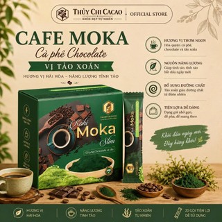 Cafe Moka Tảo Xoắn Spirulina Hộp 20 Gói Cafe Cacao Rong Nho Collagen Không Đường Dinh Dưỡng