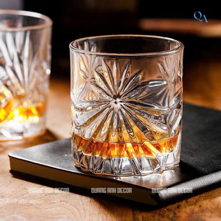 Cốc Thủy Tinh Uống WHISKY, ROCK Dày Họa Tiết TAM HOA Cao Cấp | Cốc DECOR Sang Trọng Chuyên Cocktail