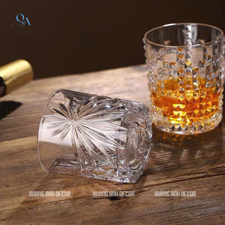 Cốc Thủy Tinh Uống WHISKY, ROCK Dày Họa Tiết TAM HOA Cao Cấp | Cốc DECOR Sang Trọng Chuyên Cocktail