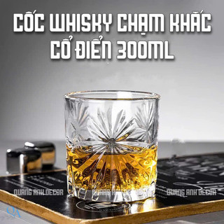 Cốc Thủy Tinh Uống WHISKY, ROCK Dày Họa Tiết TAM HOA Cao Cấp | Cốc DECOR Sang Trọng Chuyên Cocktail