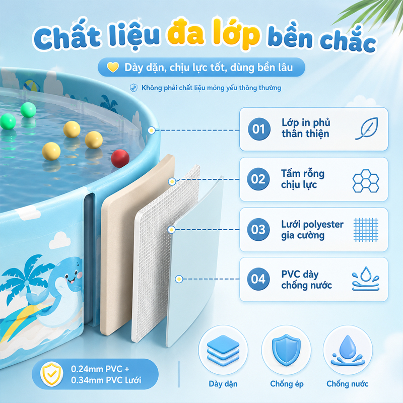 hồ bơi cho bé tại nhà,bể bơi cho bé tại nhà,Có thể gập lại,Chất liệu PVC,Nhiều kích cỡ,bể bóng