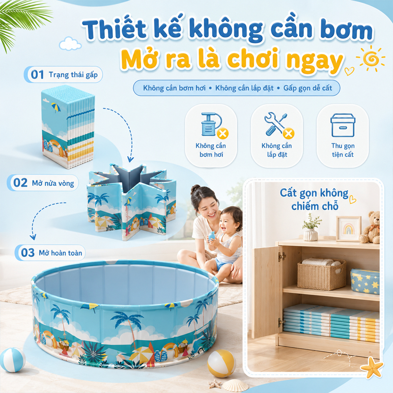 hồ bơi cho bé tại nhà,bể bơi cho bé tại nhà,Có thể gập lại,Chất liệu PVC,Nhiều kích cỡ,bể bóng