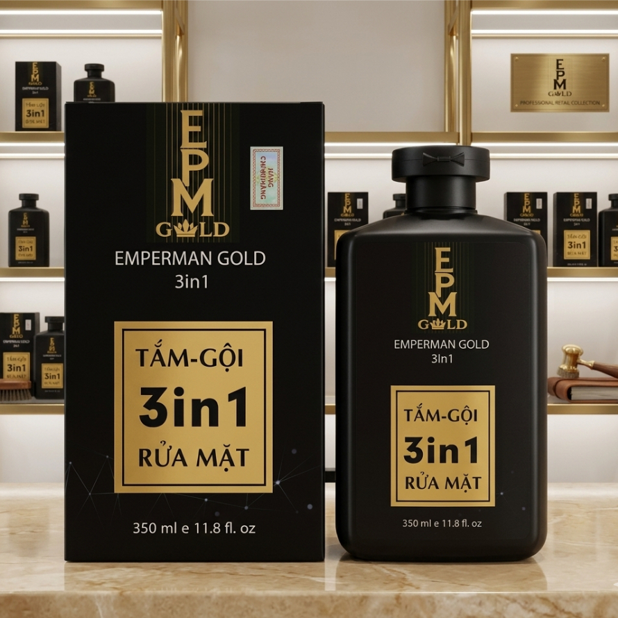 Sữa Tắm Gội Rửa Mặt 3in1 Hương Nước Hoa Giảm Mụn Lưng Dành Cho Nam Emperman Glod 350ml Chính Hãng