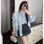 Set 2 món: Áo sơmi tơ óng tay bồng thắt nơ cách điệu kèm chân váy chữ A tiểu thư sang chảnh ,Đồ bộ nữ công sở thanh lịch