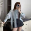 Set 2 món: Áo sơmi tơ óng tay bồng thắt nơ cách điệu kèm chân váy chữ A tiểu thư sang chảnh ,Đồ bộ nữ công sở thanh lịch