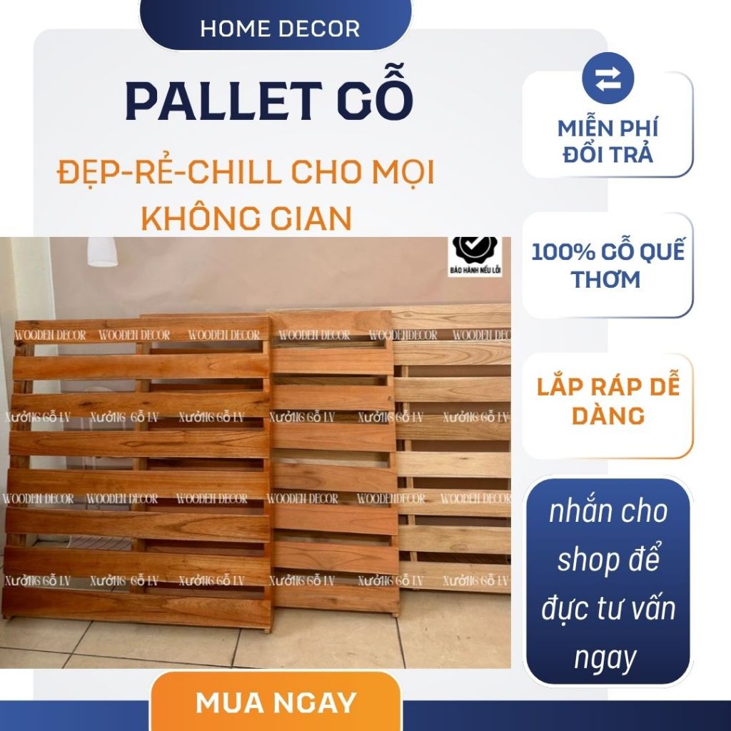 Giường Ngủ Pallet Gỗ Tự Nhiên Cao Cấp Nan Dày, Giường Pallet Gấp Gọn Hở Chân, Gỗ Mới Cao 10cm Từ 2-4 Mảnh - HOMDECOR
