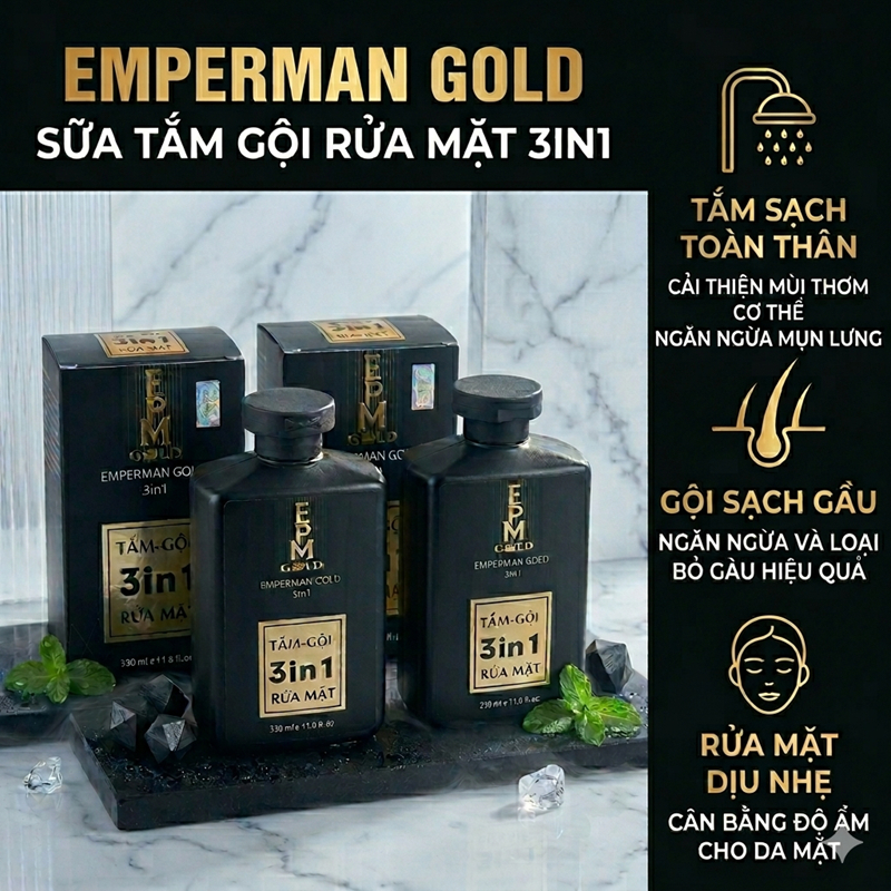 Sữa Tắm Gội Rửa Mặt 3in1 Hương Nước Hoa Dành Cho Nam  Emperman Gold 350ml