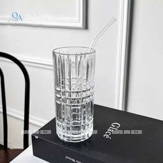 Cốc Thủy Tinh Trong Suốt Chịu Nhiệt KẺ SỌC Cao 814C | Cốc Uống Nước 400ml - DECOR Phong Cách Châu Âu