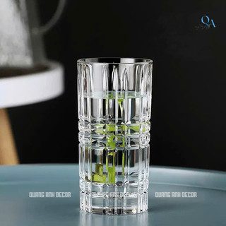 Cốc Thủy Tinh Trong Suốt Chịu Nhiệt KẺ SỌC Cao 814C | Cốc Uống Nước 400ml - DECOR Phong Cách Châu Âu