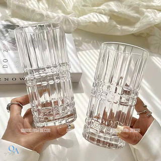 Cốc Thủy Tinh Trong Suốt Chịu Nhiệt KẺ SỌC Cao 814C | Cốc Uống Nước 400ml - DECOR Phong Cách Châu Âu