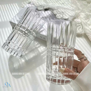 Cốc Thủy Tinh Trong Suốt Chịu Nhiệt KẺ SỌC Cao 814C | Cốc Uống Nước 400ml - DECOR Phong Cách Châu Âu