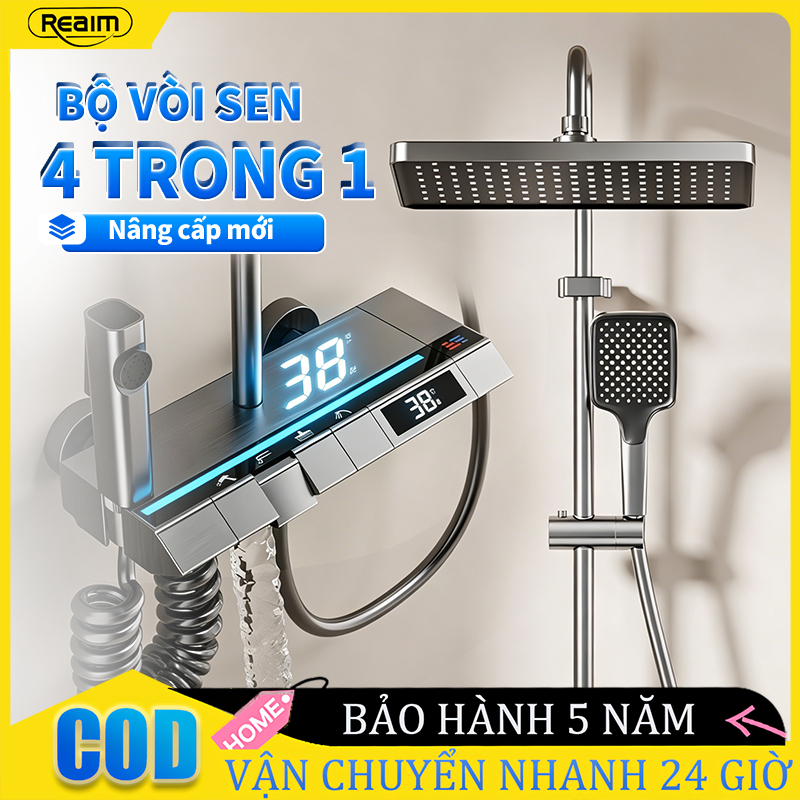 Bộ sen cây tắm đứng phím đàn có LED hiển thị nhiệt độ nóng lạnh sang trọng 4chế độ thoát nước áp phòng tắmBảo hành 2 năm