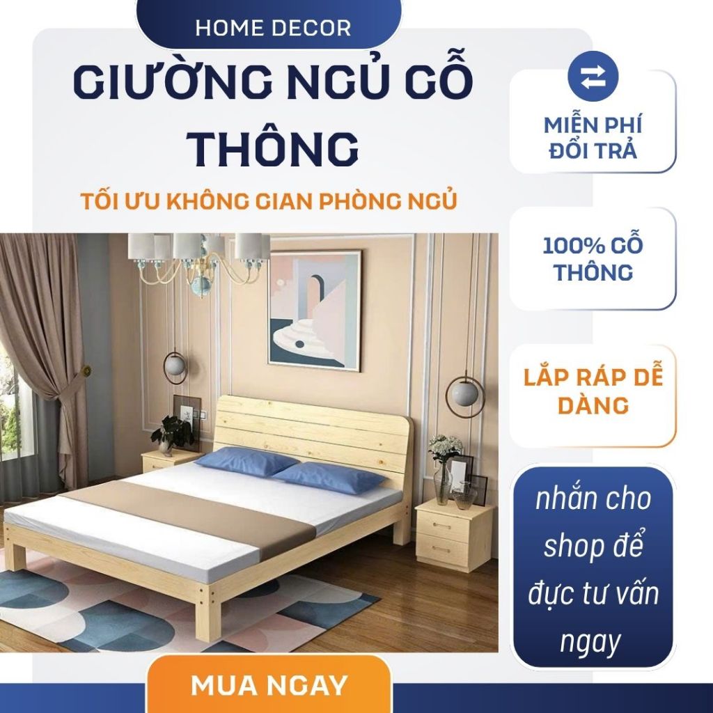 Giường ngủ gỗ tự nhiên bền đẹp nhiều kích thước (Có ảnh thật) - HOMDECOR
