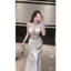 Đầm lụa phối ren e mới về , đá eo và kèm tag cài đen trắng sm