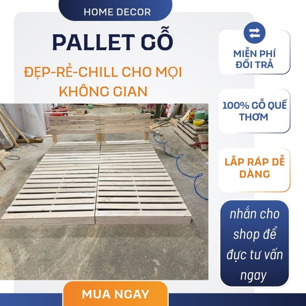 Giường Pallet Gỗ Thông Cao 10cm – Thiết Kế Gấp Gọn, Chắc Chắn HOMDECOR