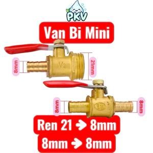 Van Bi Mini Đồng Ren 21 Ra Ống 8mm / Van Khóa 2 Đầu Ống 8mm – Van Khóa Nước, Khí Nén