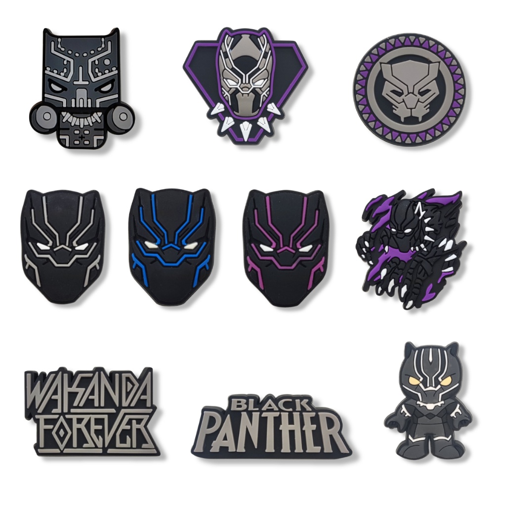 Set charm gắn dép cross BÁO ĐEN, Nút gắn sticker marvel dép cross trang trí hoạt hình CROSS TREND